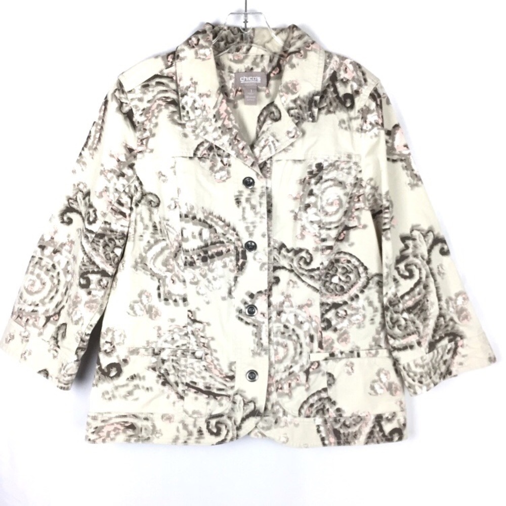 Chico's Size 1 Medium Paisley Button Front Jacket